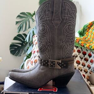 Durgango Western Boots Womens Size 6 1/2 Gray Leather Cowgirl 12" Americana